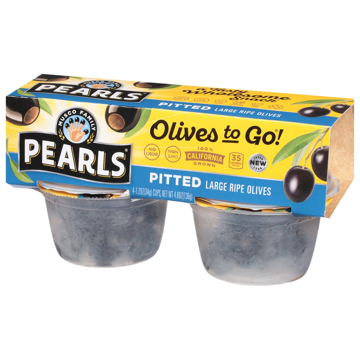 slide 3 of 9, Pearls Olives to Go Large Ripe Pitted Olives 4 - 1.2 oz Cups, 4 ct