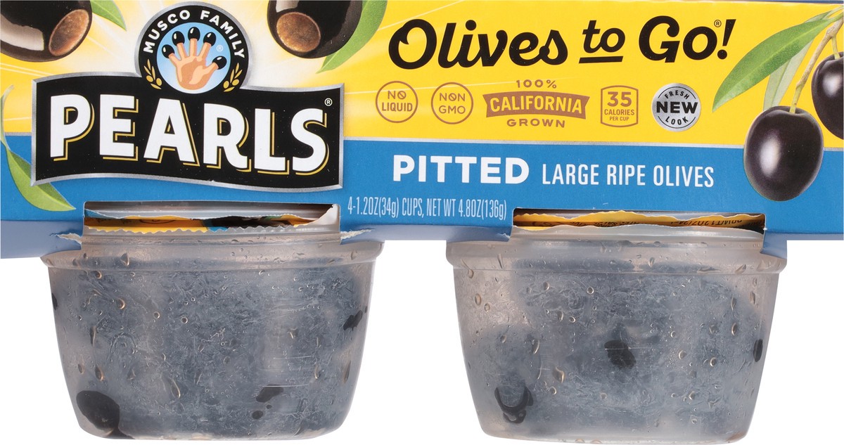 slide 6 of 9, Pearls Olives to Go Large Ripe Pitted Olives 4 - 1.2 oz Cups, 4 ct