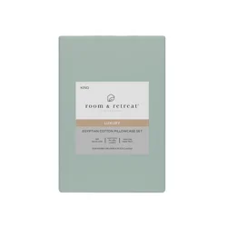 ROOM & RETREAT RR 600 Thread Counts Pillowcase, King, 2 pc set, Aqua Gray