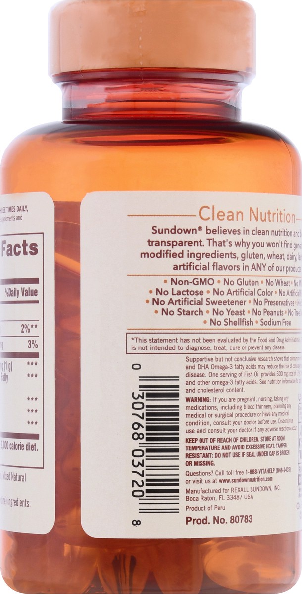 slide 5 of 9, Sundown Non-GMO 1000 mg Softgels Fish Oil 72 ea, 72 ct