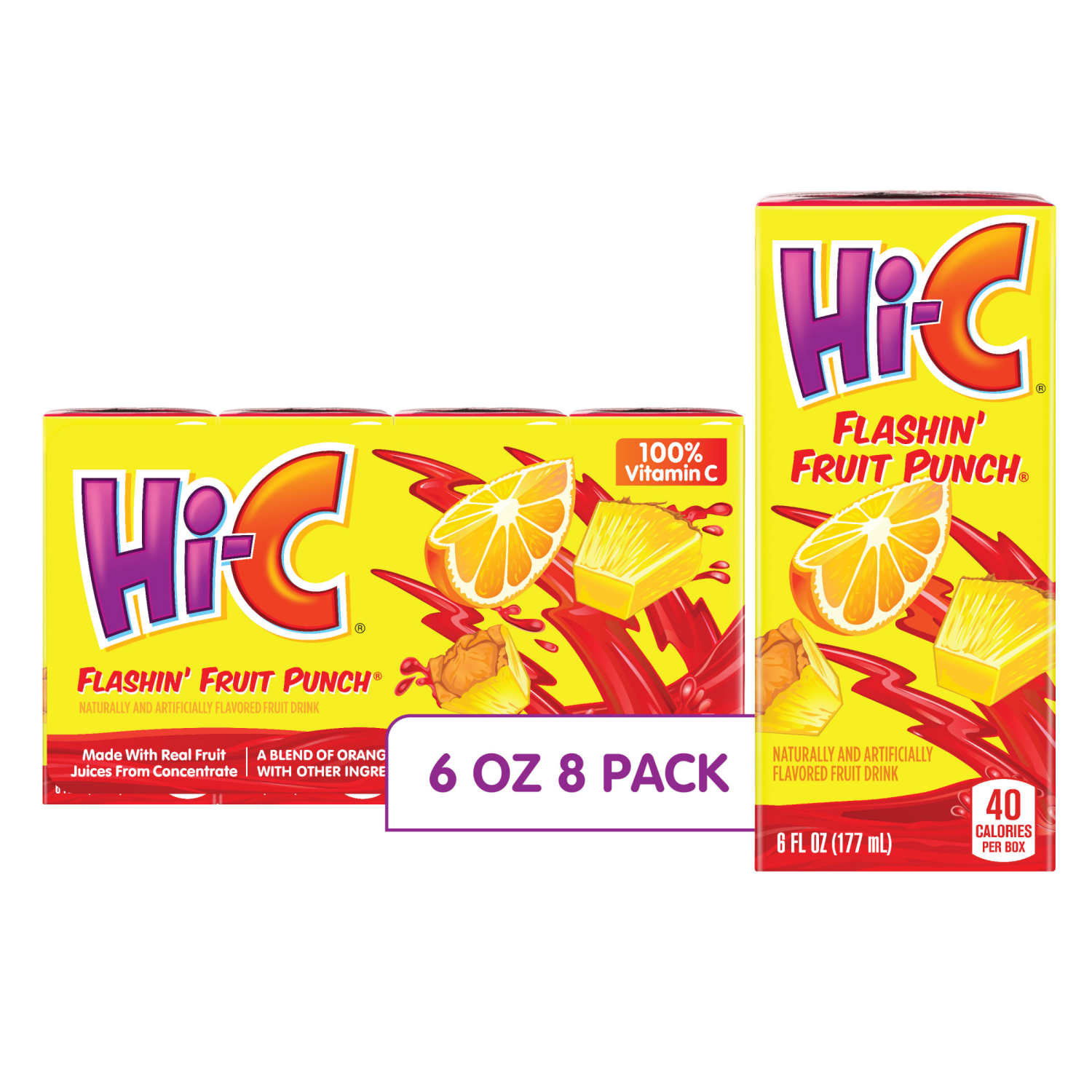 slide 1 of 7, Hi-C Flashin Fruit Punch Cartons, 6 fl oz, 8 Pack, 8 ct