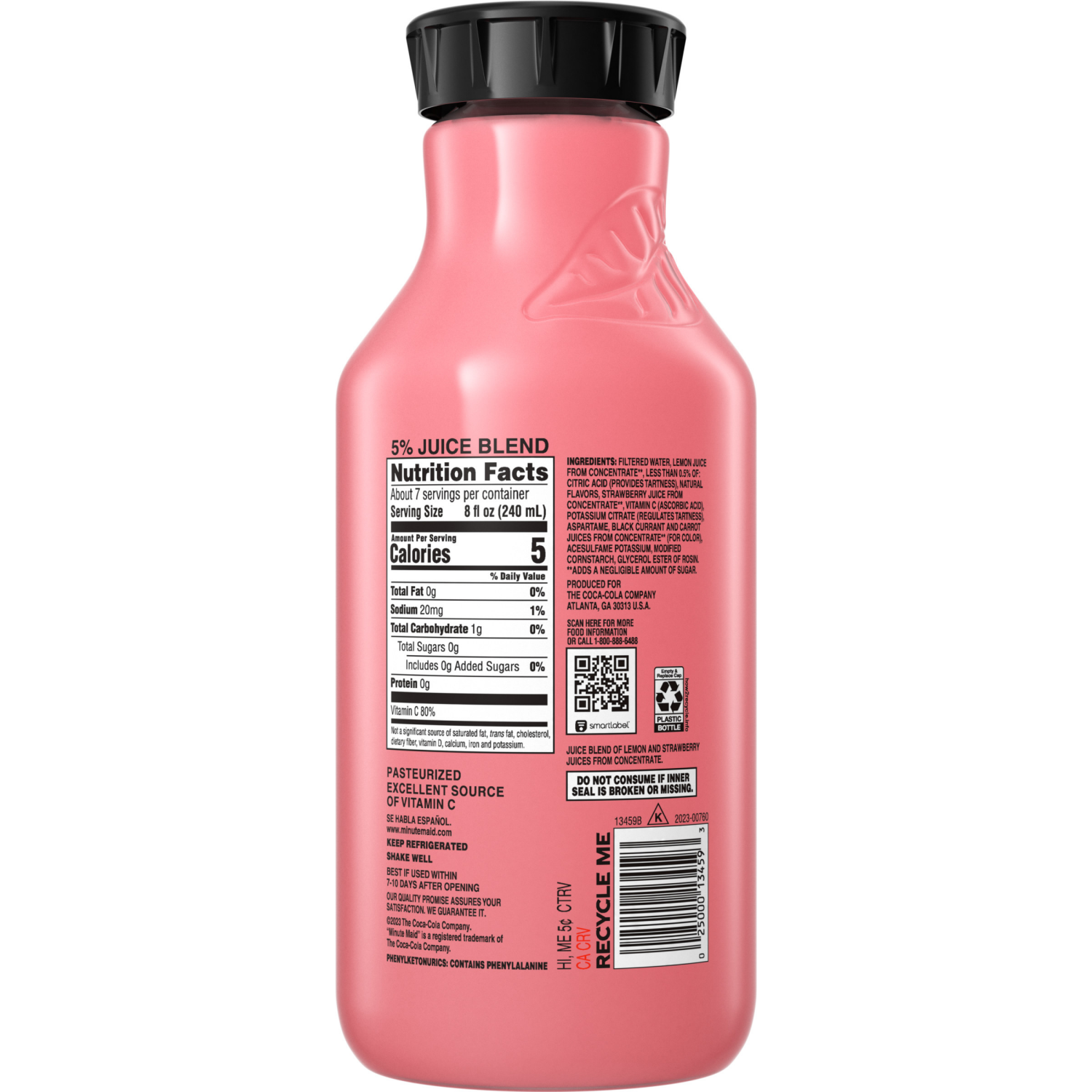 slide 2 of 7, Minute Maid Zero Sugar Strawberry Lemonade (NC) Bottle, 52 fl oz, 52 fl oz