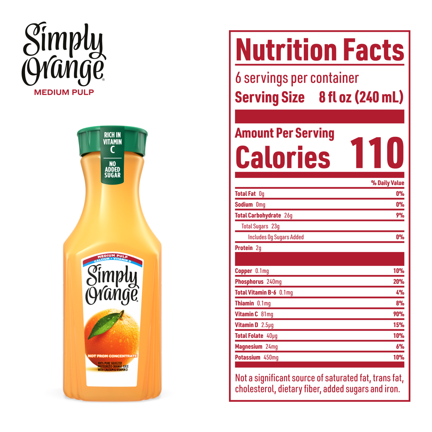 slide 4 of 5, Simply Orange Medium Pulp Calcium and Vitamin D Juice Bottle, 46 fl oz, 46 fl oz