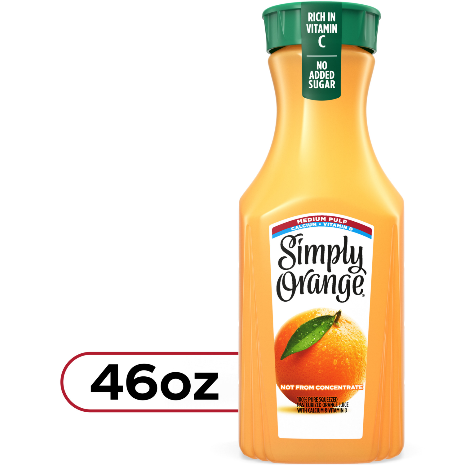 slide 1 of 5, Simply Orange Medium Pulp Calcium and Vitamin D Juice Bottle, 46 fl oz, 46 fl oz
