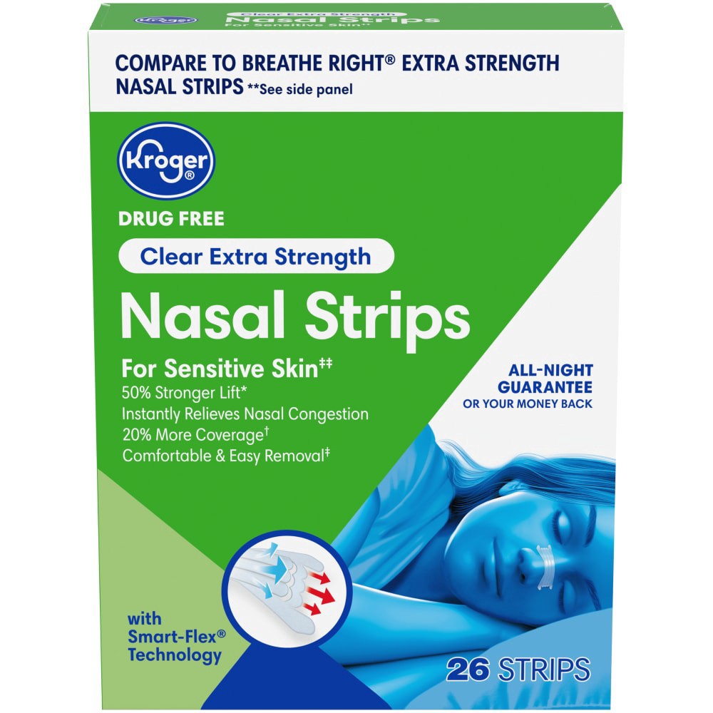 slide 3 of 3, Kroger Extra Strength Clear Nasal Strips, 26 ct