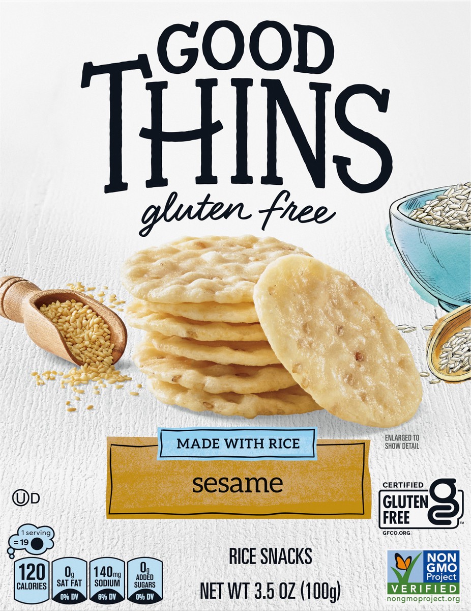 slide 7 of 12, GOOD THiNS Sesame Rice Snacks Gluten Free Crackers, 3.5 oz, 3.5 oz