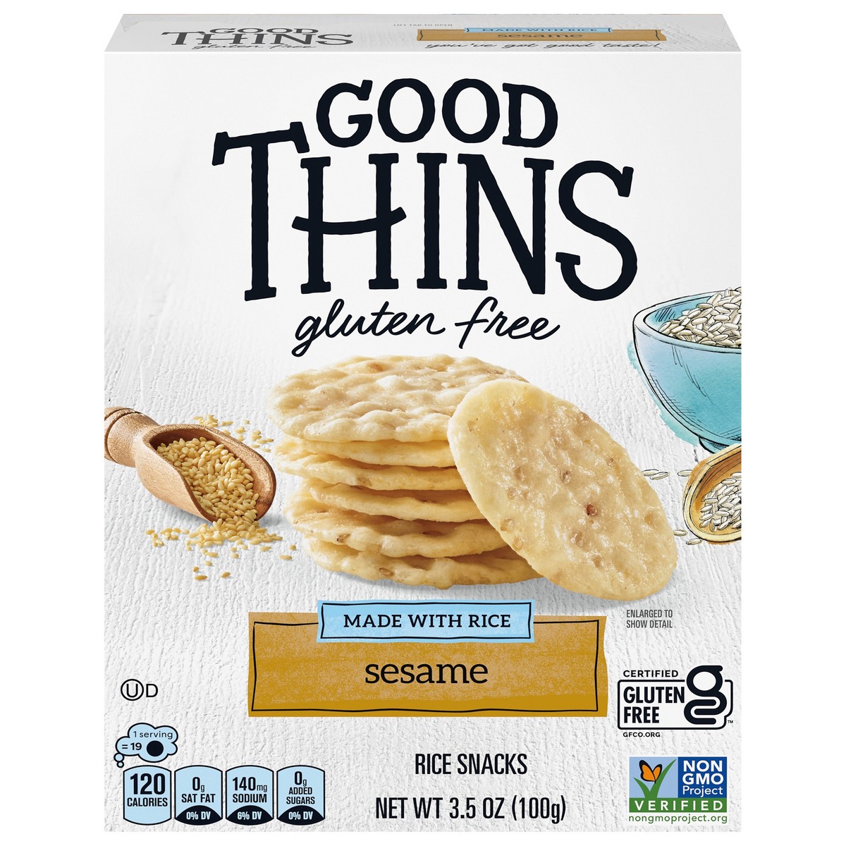 slide 1 of 12, GOOD THiNS Sesame Rice Snacks Gluten Free Crackers, 3.5 oz, 3.5 oz
