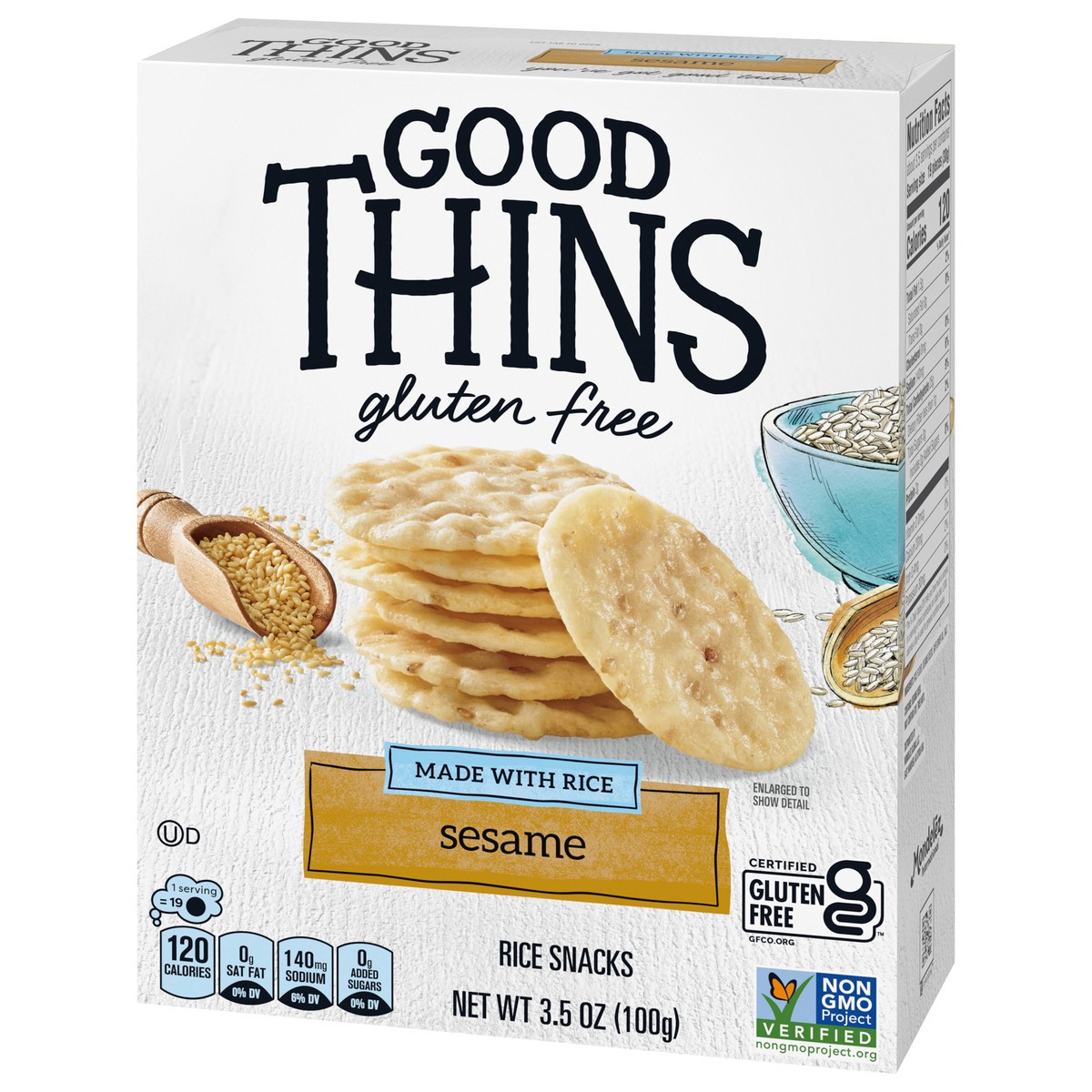 slide 3 of 12, GOOD THiNS Sesame Rice Snacks Gluten Free Crackers, 3.5 oz, 3.5 oz