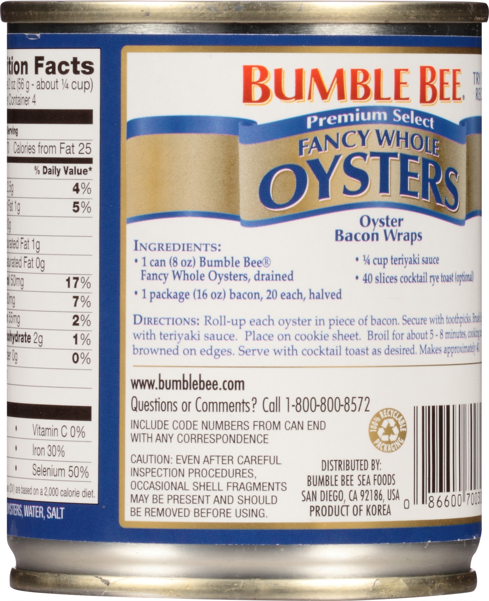 slide 3 of 8, Bumble Bee Whole Oysters in Water 8 oz, 8 oz