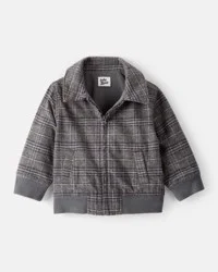 Oshkosh Baby Boy Plaid Long-Sleeve Zip-Up Fashion Jacket - Grey Grey 12M