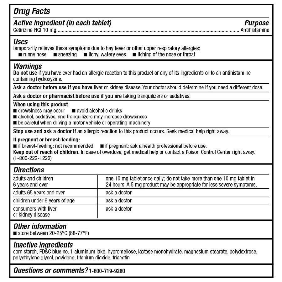 slide 5 of 5, Walgreens Allergy Relief 24 Hour Allergy, Cetirizine Hydrochloride Tablets, 365 ct