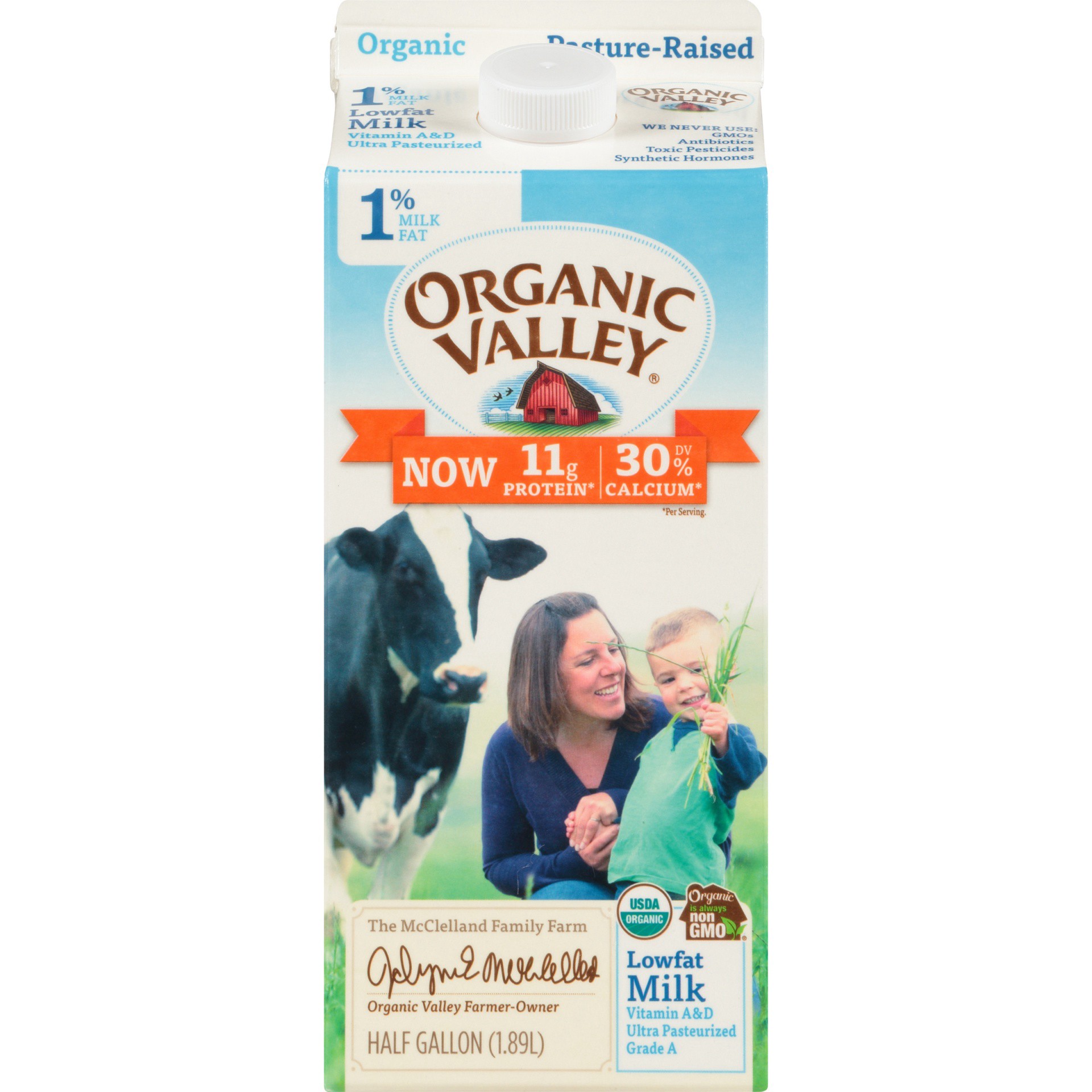 slide 1 of 8, Organic Valley 1% Milk, 1/2 gal