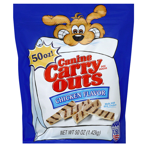 slide 1 of 1, Canine Carry Outs Chicken Flavor Dog Snacks, 50 oz