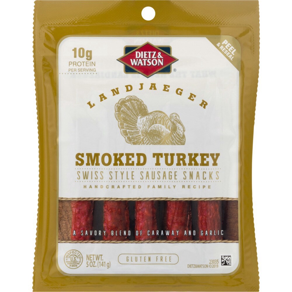 slide 1 of 1, Dietz & Watson Landjaeger Smoked Turkey Swiss Style Sausage Snacks, 5 oz