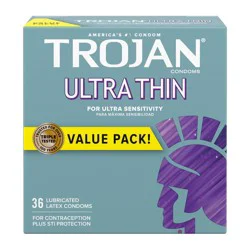 Trojan Ultra Thin Latex Lubricated Condoms for Men, 36 Count