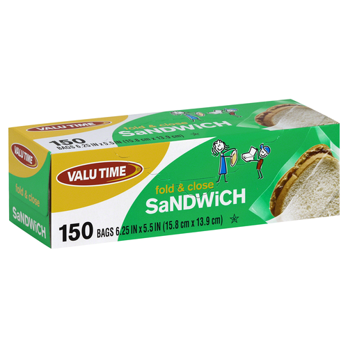 slide 1 of 1, Valu Time Fold and Close Sandwich Bag, 150 ct