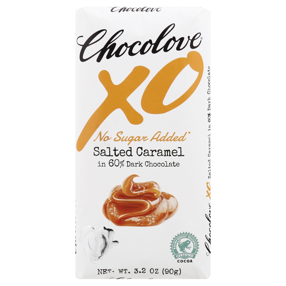 slide 1 of 1, Chocolove Salted Caramel 60% Dark Chocolate, No Sugar Added, 3.2 oz