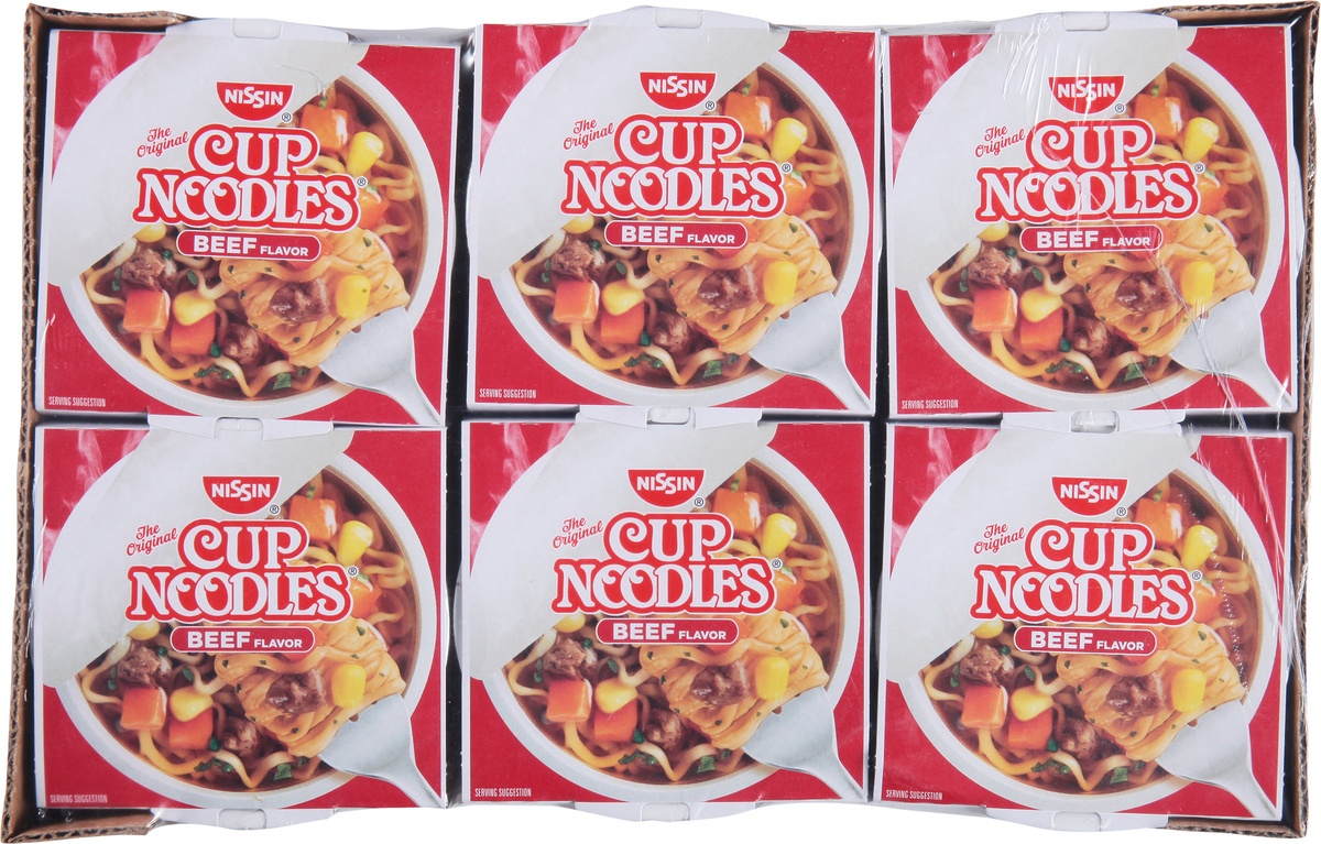 slide 4 of 9, Nissin Cup Noodles 6 Pack Beef Flavor Ramen Noodle Soup 6 - 2.25 oz Cups, 6 ct; 2.2 oz