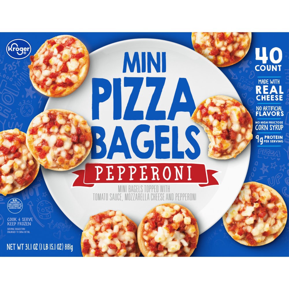 slide 3 of 3, Kroger Pepperoni Mini Pizza Bagels, 40 ct