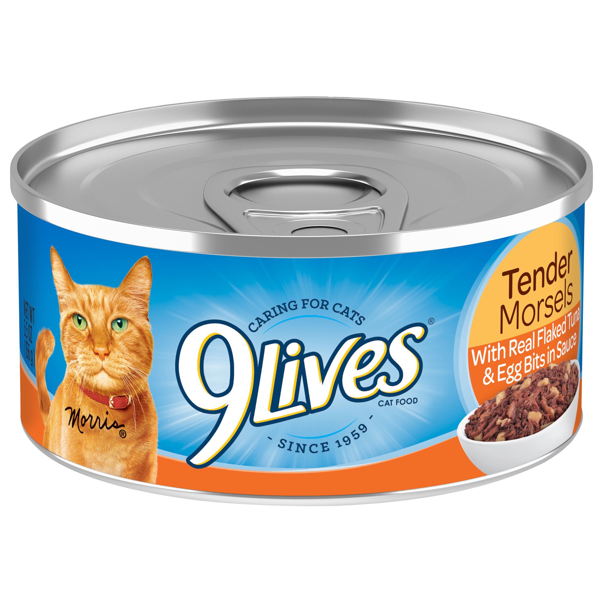 slide 1 of 5, 9Lives Tender Morsels With Real Flaked Tuna & Egg Bits In Sauce Wet Cat Food, 5.5-Ounce Can, 5.5 oz