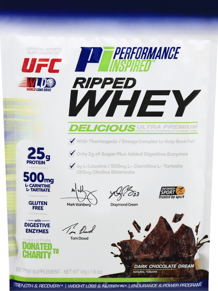 slide 13 of 13, Performance Inspired Nutrition Ripped Whey Dark Chocolate Dream Protein Powder Drink Mix 46 gr, 46 g