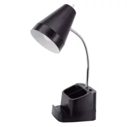 Realspace Lusina LED Organizer Desk Lamp with USB, 18 in, Black