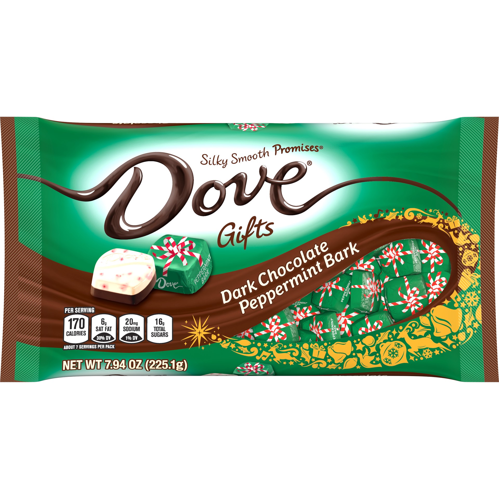 slide 1 of 7, DOVE PROMISES Peppermint Bark Dark Chocolate Christmas Candy Gifts, 7.94 Oz Bag, 7.94 oz