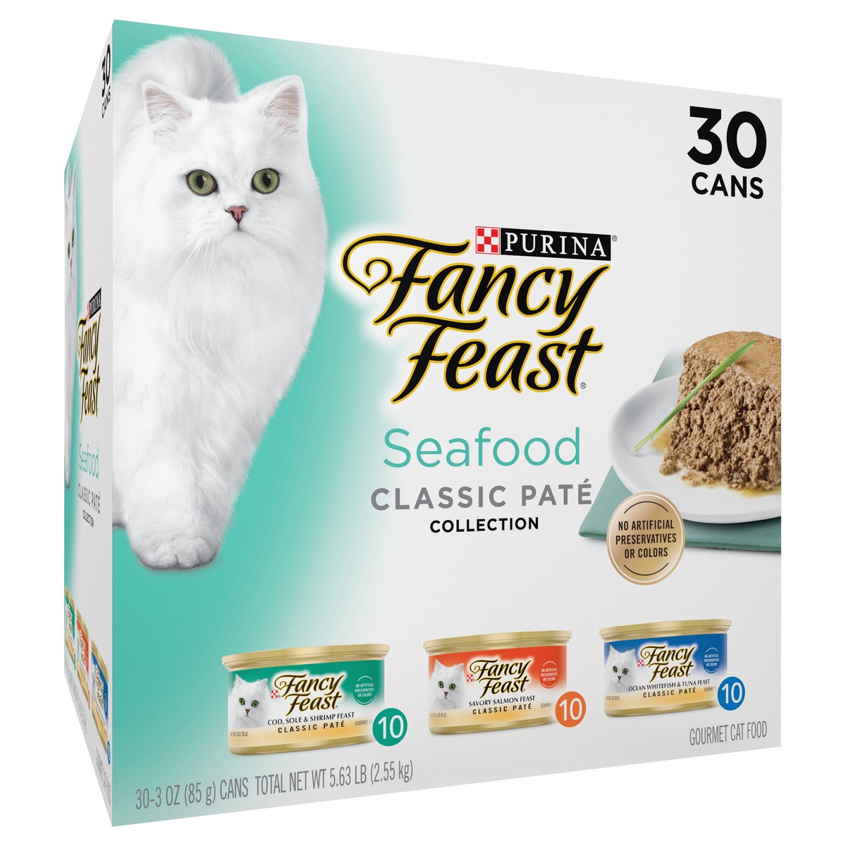 slide 4 of 8, Fancy Feast Purina Fancy Feast Seafood Classic Pate Collection Grain Free Wet Cat Food Variety Pack, 5.63 lb