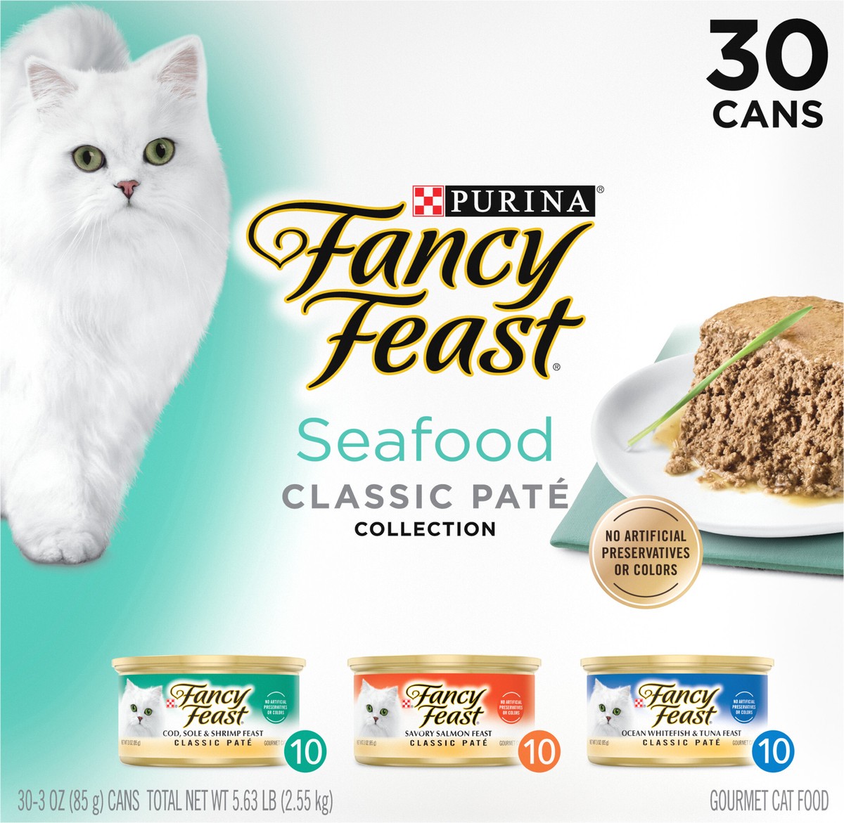 slide 6 of 8, Fancy Feast Purina Fancy Feast Seafood Classic Pate Collection Grain Free Wet Cat Food Variety Pack, 5.63 lb