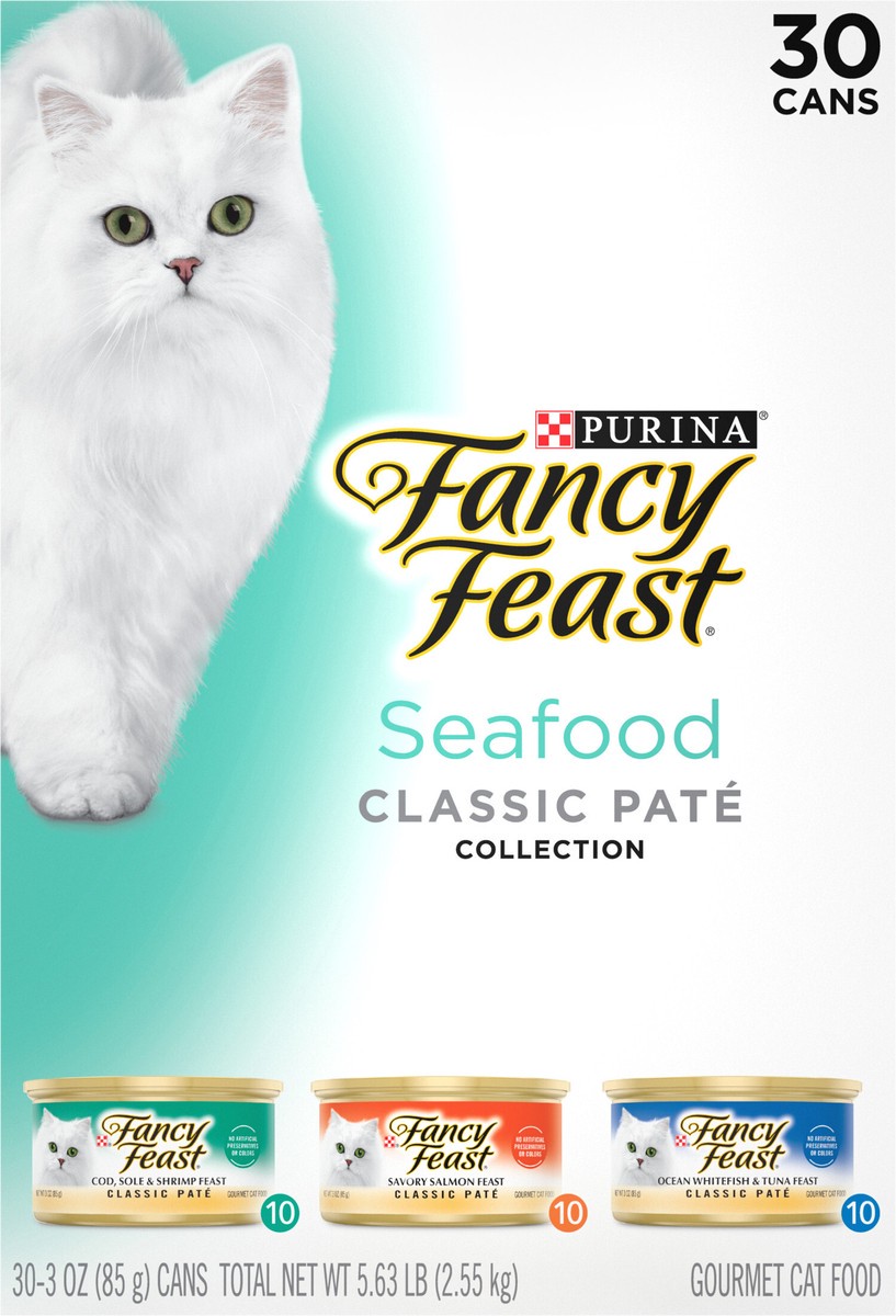 slide 3 of 8, Fancy Feast Purina Fancy Feast Seafood Classic Pate Collection Grain Free Wet Cat Food Variety Pack, 5.63 lb