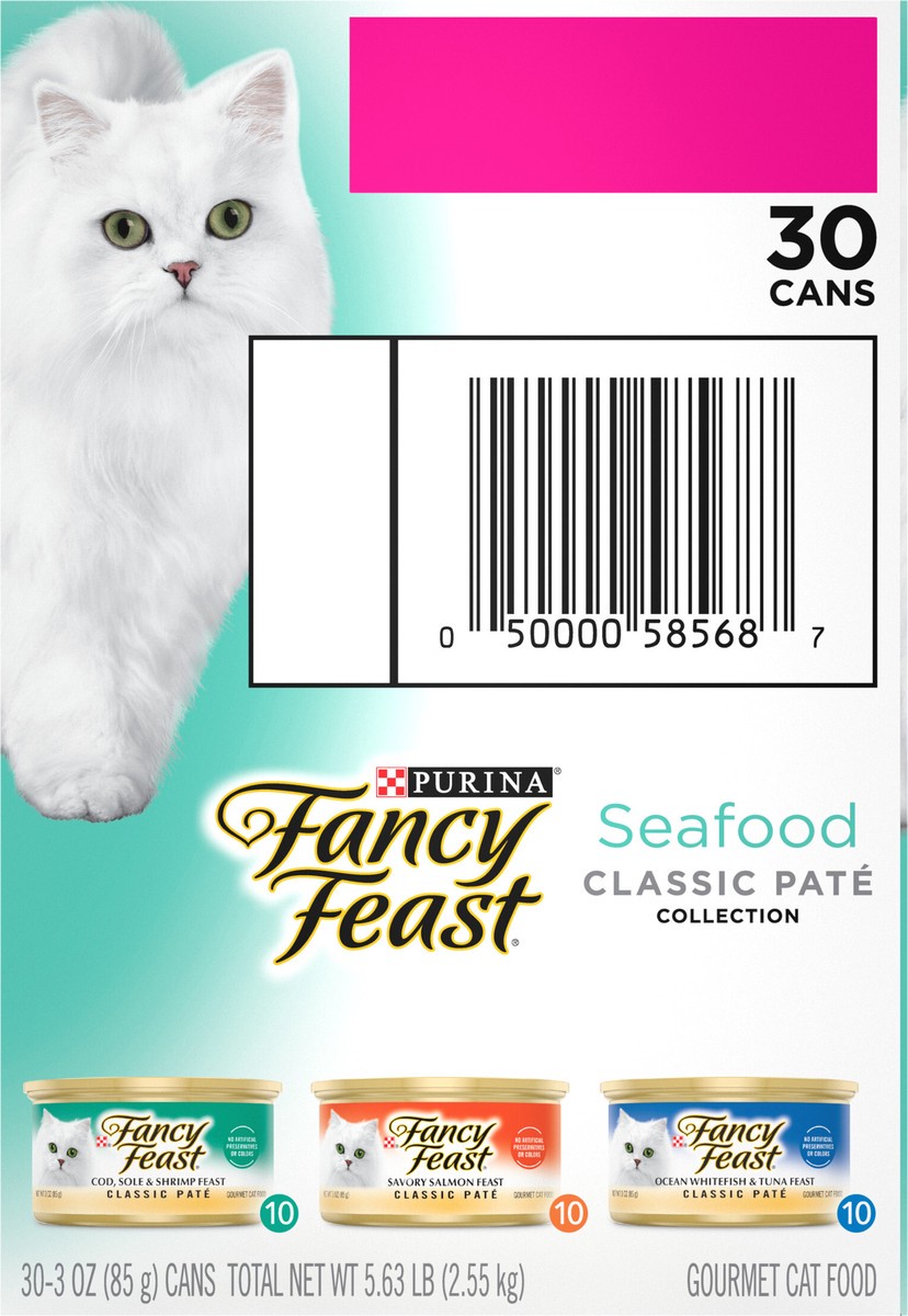 slide 7 of 8, Fancy Feast Purina Fancy Feast Seafood Classic Pate Collection Grain Free Wet Cat Food Variety Pack, 5.63 lb