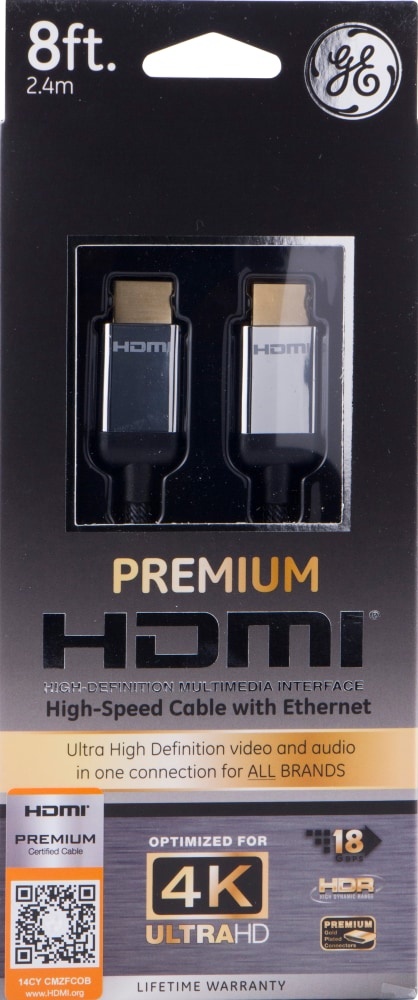 slide 1 of 1, Ge Ultra Pro Hdmi Cable - Black, 8 ft