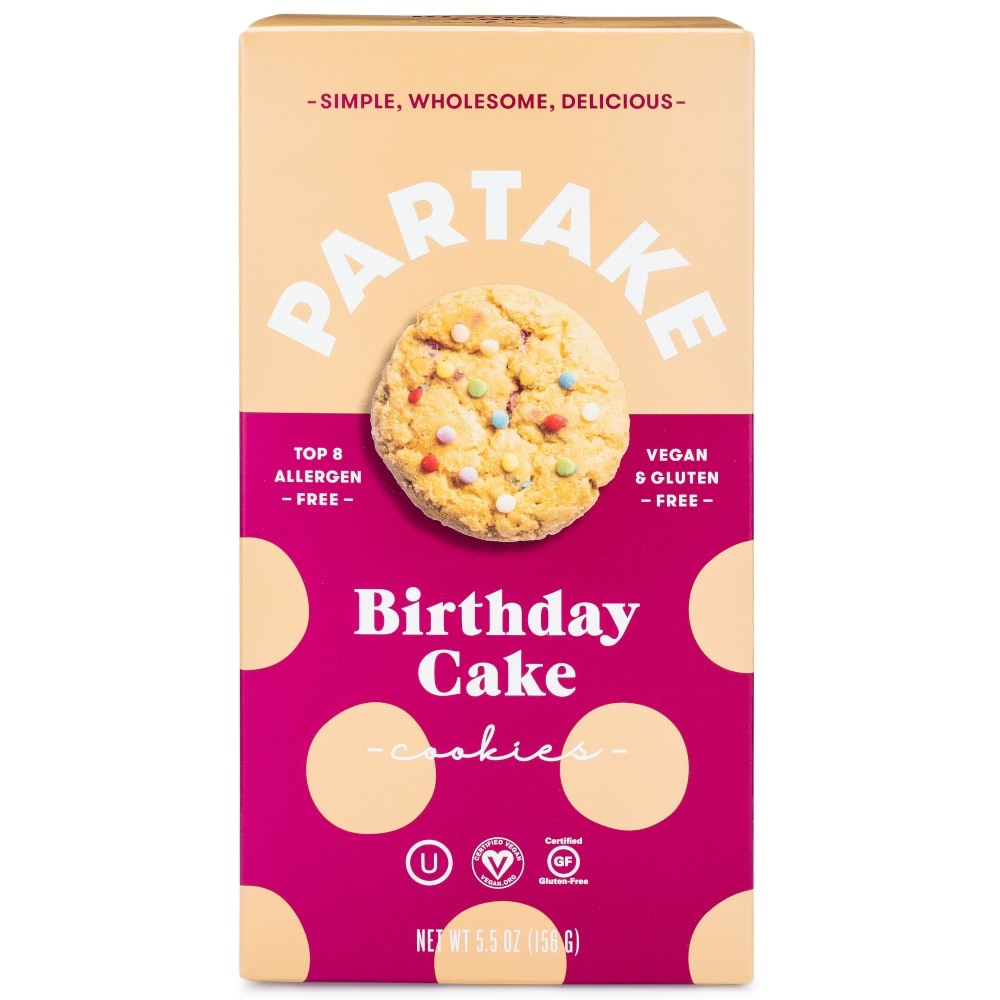 slide 1 of 5, Partake Foods Cookie Birthday Cake Cookies, 5.5 oz