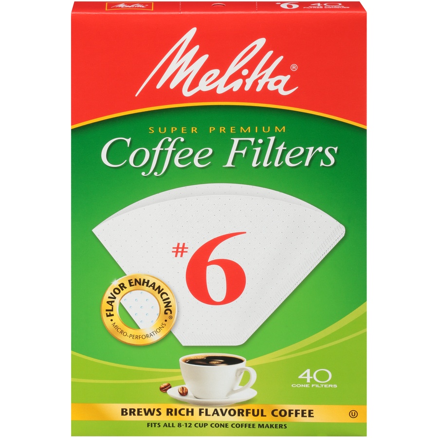 slide 1 of 6, Melitta White Paper Cone Coffee Filters #6 Size, 40 ct