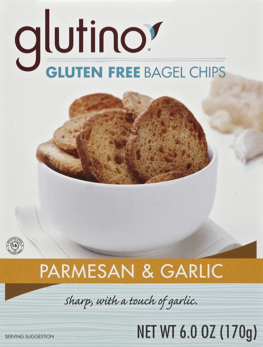 slide 4 of 5, Glutino Gluten Free Parmesan & Garlic Bagel Chips, 6 oz