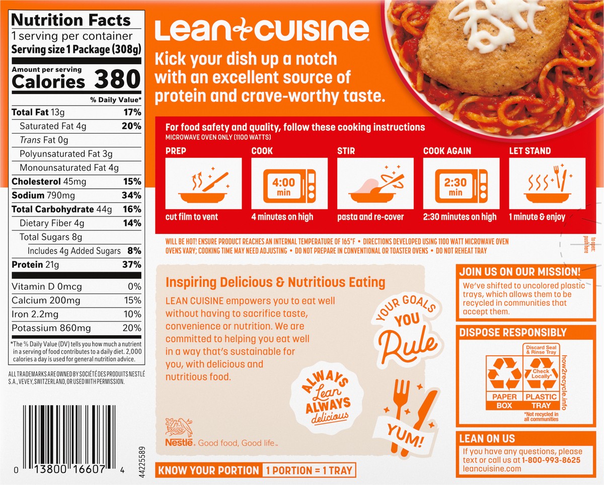 slide 6 of 9, Lean Cuisine Frozen Meal Chicken Parmesan, Protein Kick Microwave Meal, Microwave Chicken Parmesan Dinner, Frozen Dinner for One, 10.88 oz