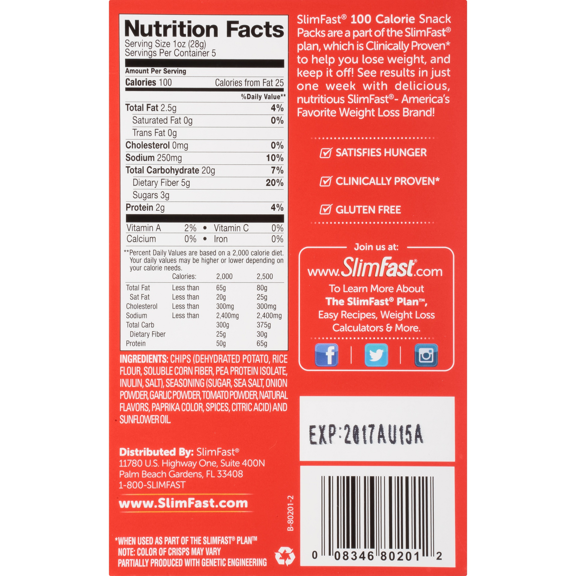 slide 5 of 8, SlimFast Advanced Nutrition 100 Calorie Mesquite BBQ Baked Crisps, 5 ct