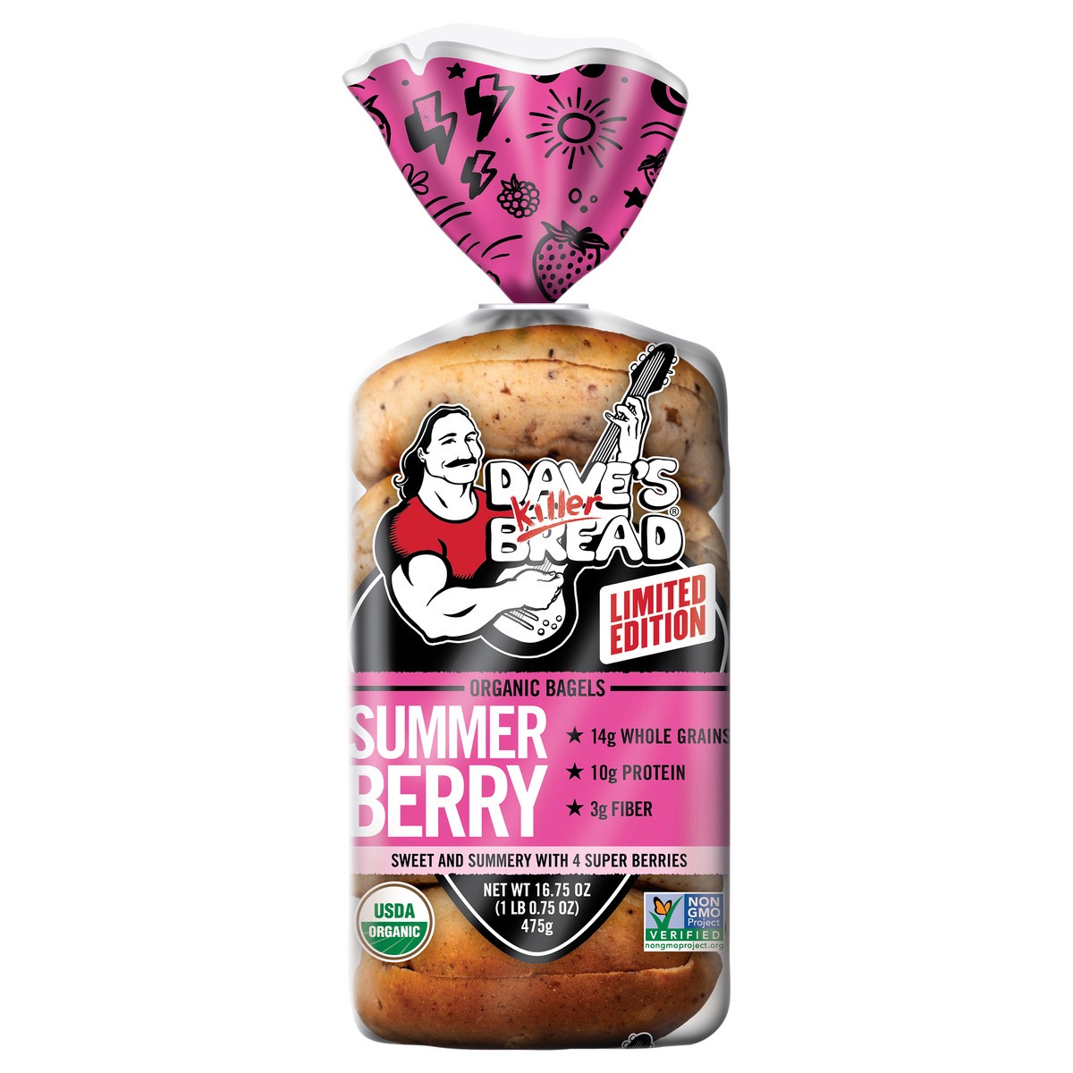 slide 1 of 12, Dave's Killer Bread Summer Berry Bagels, Limited Edition Organic Bagels, 5 Count, 16.75 oz