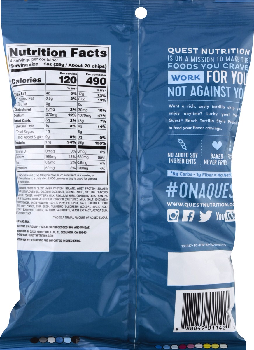 slide 5 of 9, Quest Protein Chips, Tortilla Style, Ranch Flavor, 4 oz
