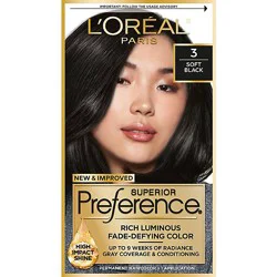 L'oreal Paris Superior Preference Luminous Fade-Defying Hair Color 3 Soft Black - Each