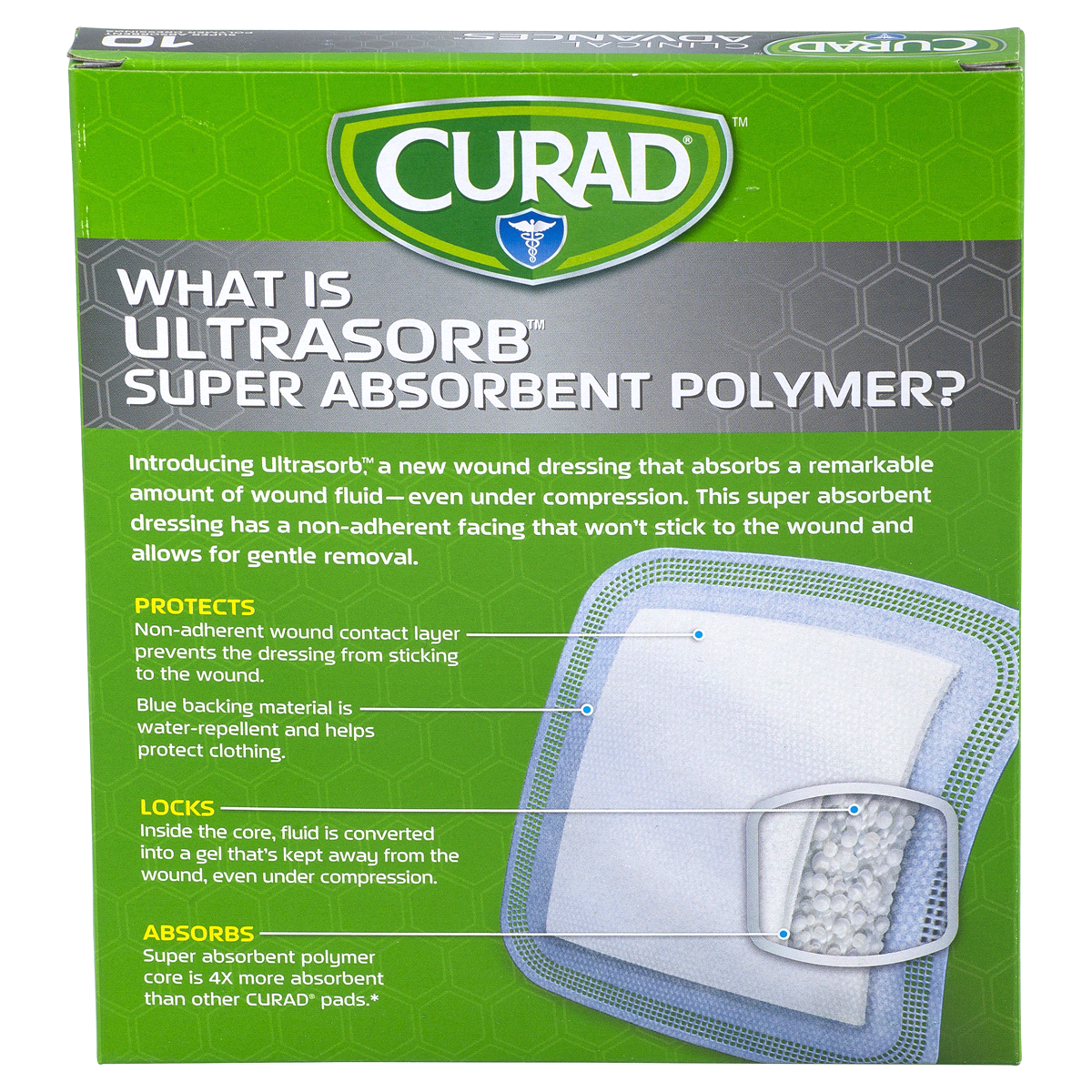 slide 4 of 5, Curad Clinical Advances Ultrasorb Super Absorbent Polymer Dressing, 10 ct