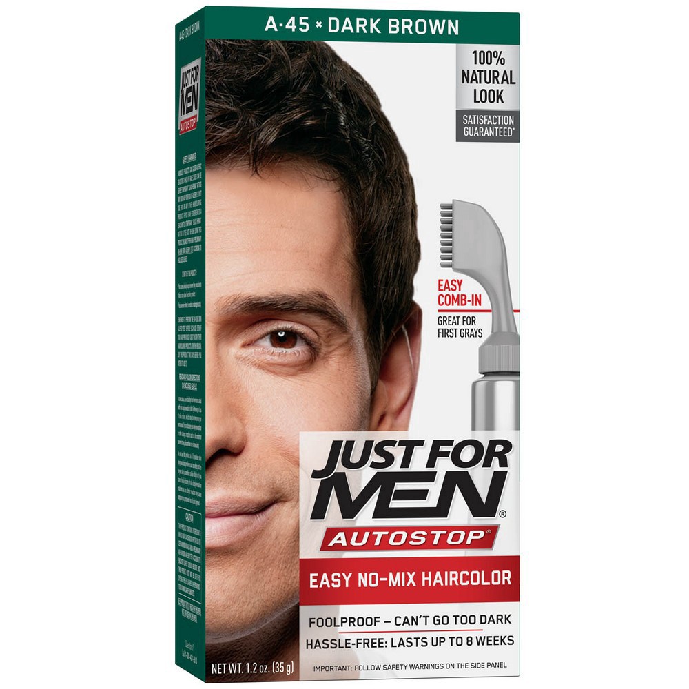 slide 10 of 17, Just for Men Easy CombIn Color Gray Hair Coloring for Men with Comb Applicator - 1.2oz - Dark Brown A45, 1.2 oz