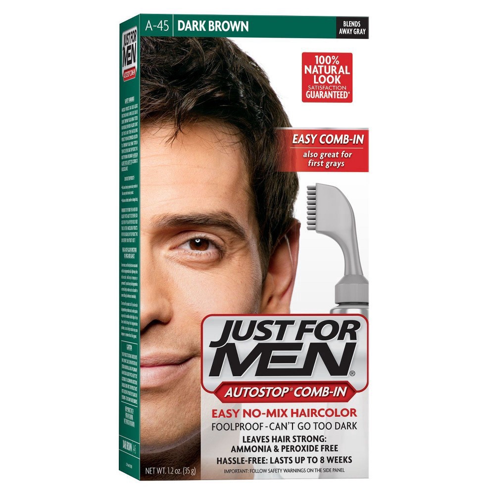 slide 2 of 17, Just for Men Easy CombIn Color Gray Hair Coloring for Men with Comb Applicator - 1.2oz - Dark Brown A45, 1.2 oz