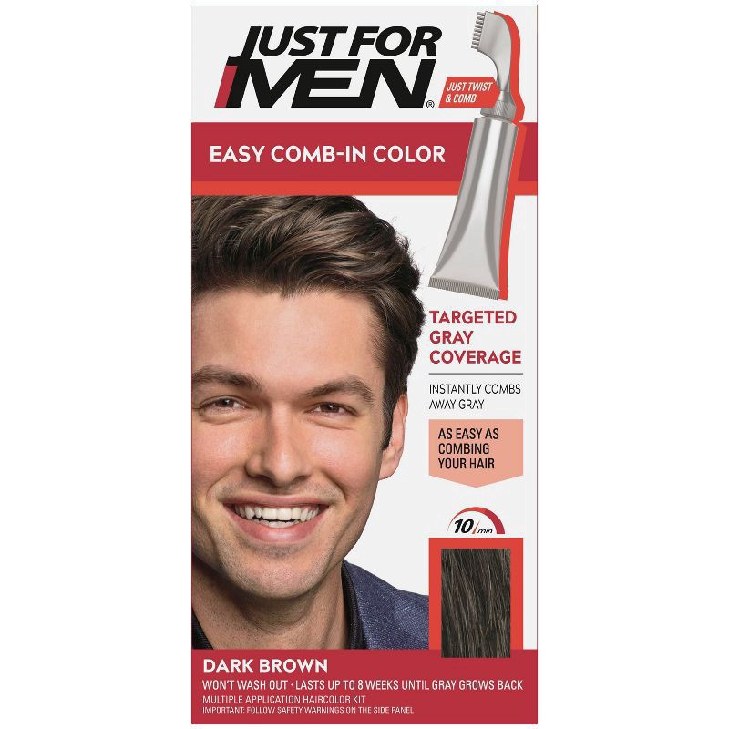 slide 1 of 17, Just for Men Easy CombIn Color Gray Hair Coloring for Men with Comb Applicator - 1.2oz - Dark Brown A45, 1.2 oz