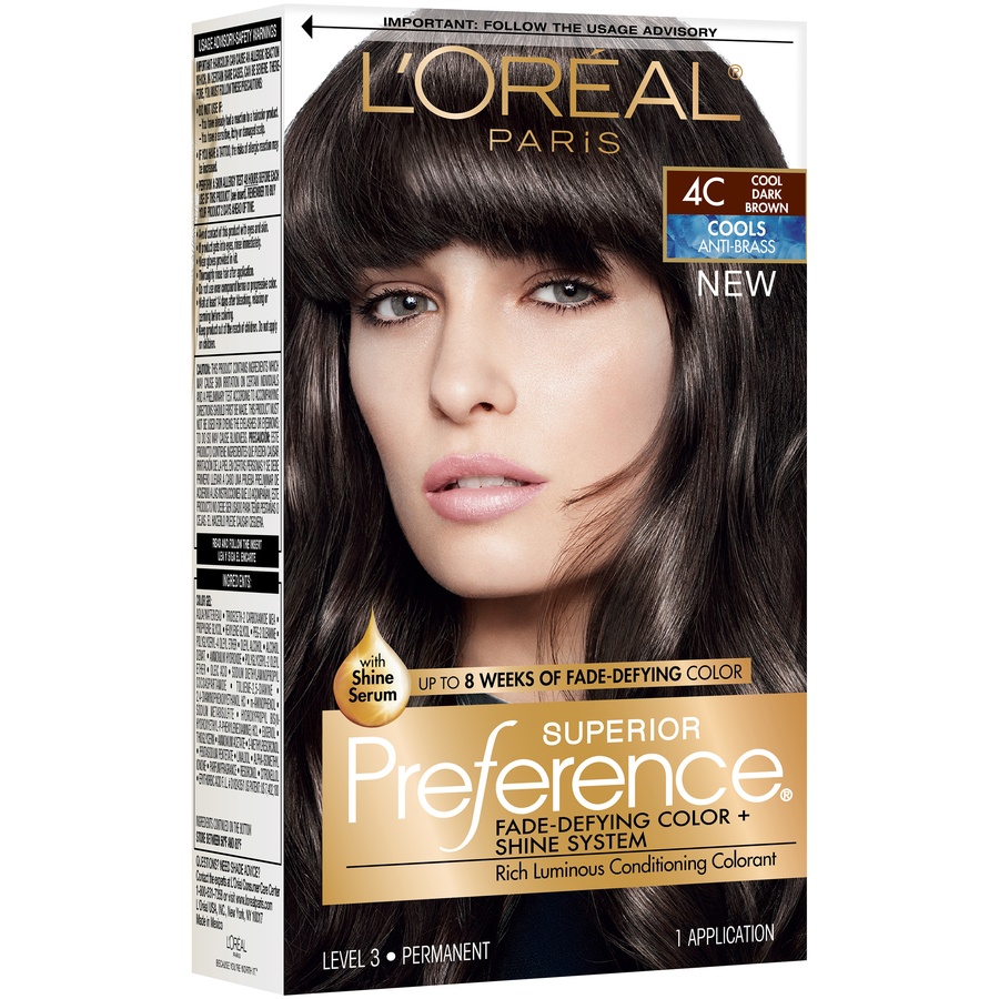 slide 7 of 8, L'Oréal Superior Preference Fade-Defying Color + Shine System - Cools Anti-Brass 4C Cool Dark Brown, 1 ct