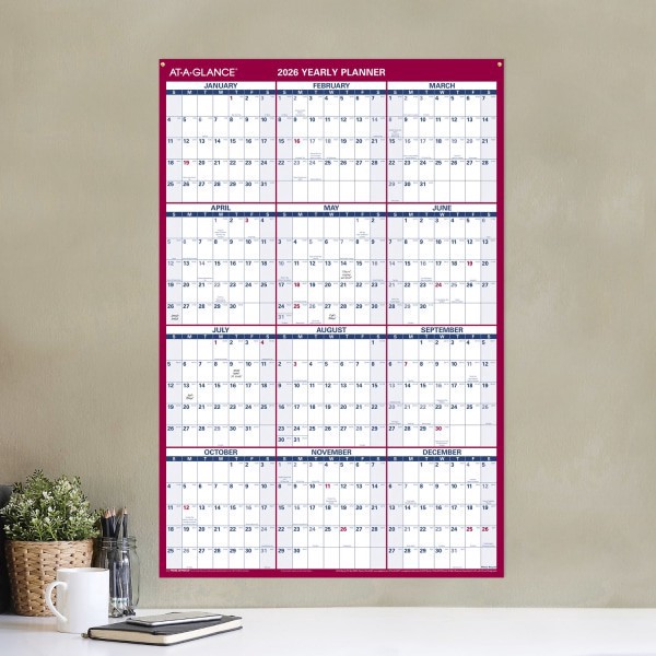 slide 7 of 9, AT-A-GLANCE® 2026 Vertical Horizontal Reversible Erasable Yearly Wall Calendar, Large, 24"" x 36"", 1 ct