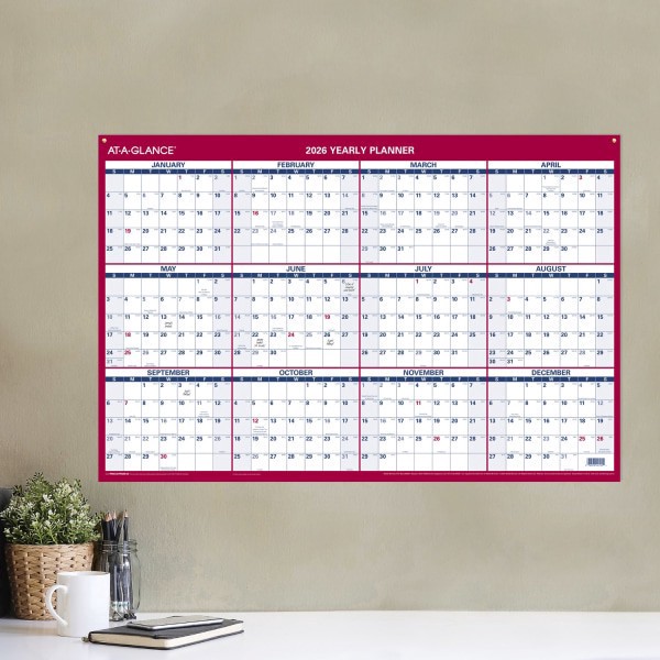 slide 5 of 9, AT-A-GLANCE® 2026 Vertical Horizontal Reversible Erasable Yearly Wall Calendar, Large, 24"" x 36"", 1 ct