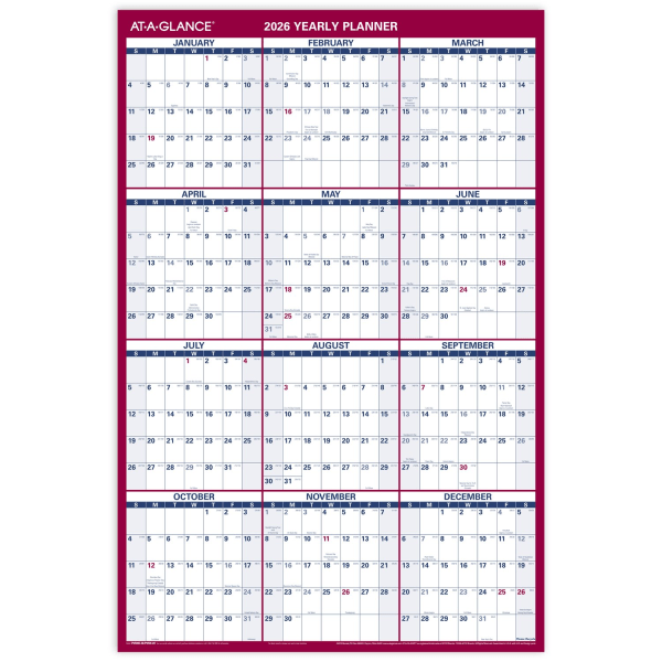 slide 4 of 9, AT-A-GLANCE® 2026 Vertical Horizontal Reversible Erasable Yearly Wall Calendar, Large, 24"" x 36"", 1 ct
