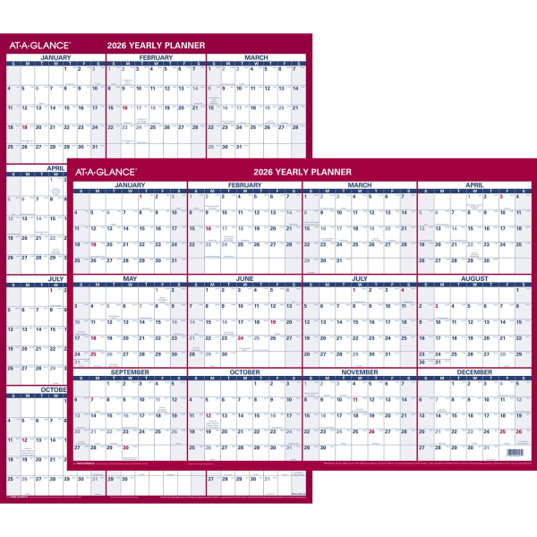 slide 2 of 9, AT-A-GLANCE® 2026 Vertical Horizontal Reversible Erasable Yearly Wall Calendar, Large, 24"" x 36"", 1 ct