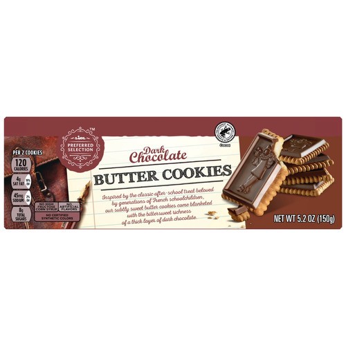 slide 1 of 1, Lidl Preferred Selection dark chocolate butter cookies, 5.3 oz